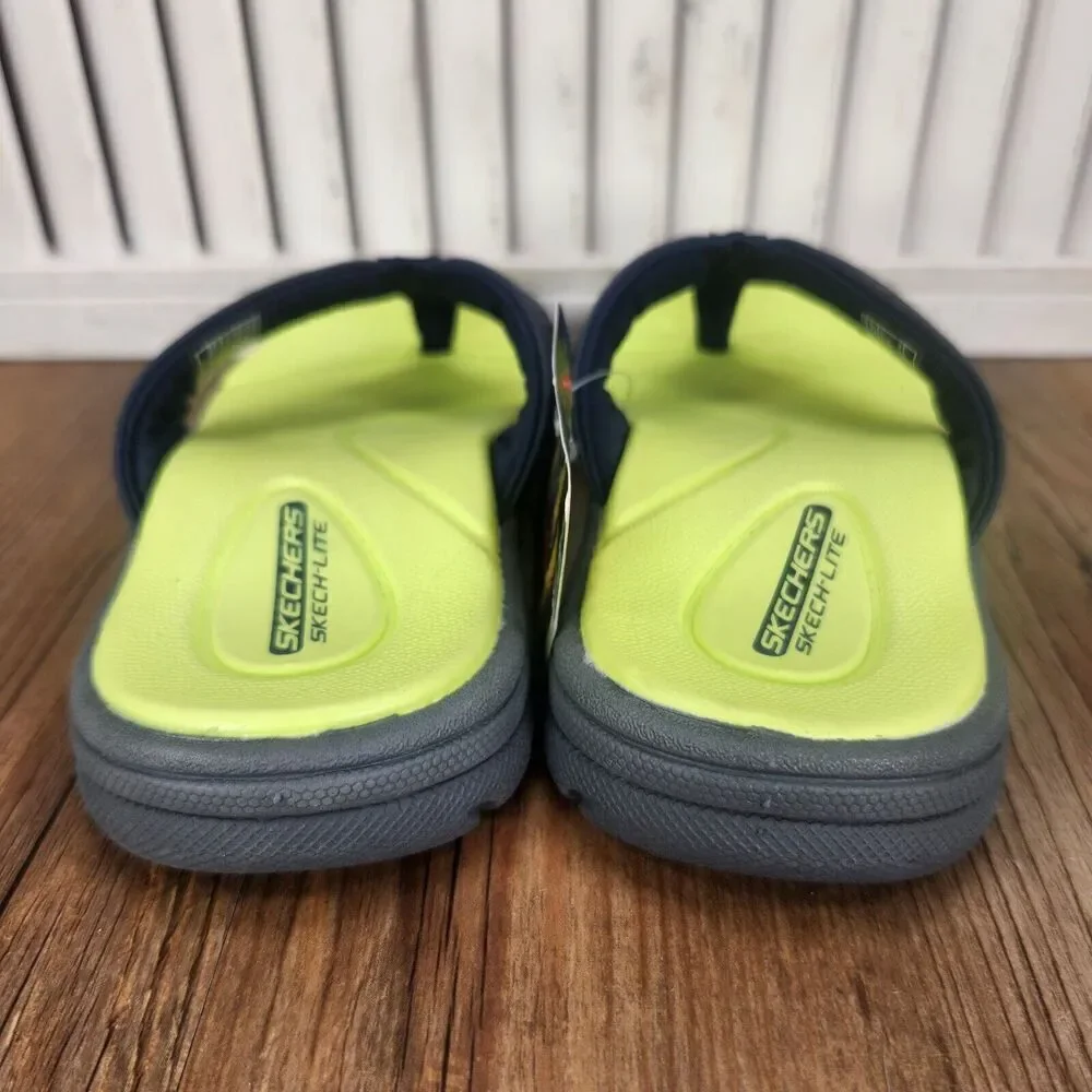 Skechers Supreme Pool Days 92224L Boys Sz 11 Green Gray Beach Flip Flop Sandals